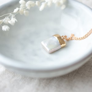 Necklace rose gold, pendant freshwater pearl square, birthstone June