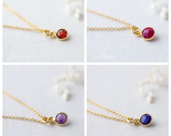 Birthstone necklace gold fill, gemstone pendant, birthday gift