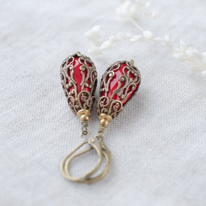 Ohrringe vintage, rote Ohrhänger, orientalische Hängeohrringe image 1