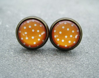 Ohrstecker dark orange mandarine polkadot weiß gepunktet