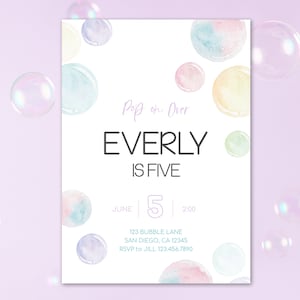 Bubbles Birthday Invitation, Pastel Bubbles Girl Birthday, Summer Bubble Party, Bubble Pop Party, Editable Digital Template INSTANT DOWNLOAD