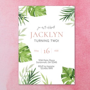 Palm Birthday Invitation, Green Palm Beach Birthday, Summer Tropical Party, Palm Tree Party, Editable Digital Template INSTANT DOWNLOAD
