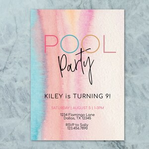 Pool Party Birthday Invitation, Pool Birthday, Summer Swim Party, Rainbow Pool Party, Swim Party, Editable Digital Template INSTANT DOWNLOAD