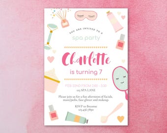 Invitación de cumpleaños para un día de spa, fiesta de cumpleaños de spa, cambio de imagen, fiesta de manicura y pedicura, plantilla digital editable DESCARGA INMEDIATA