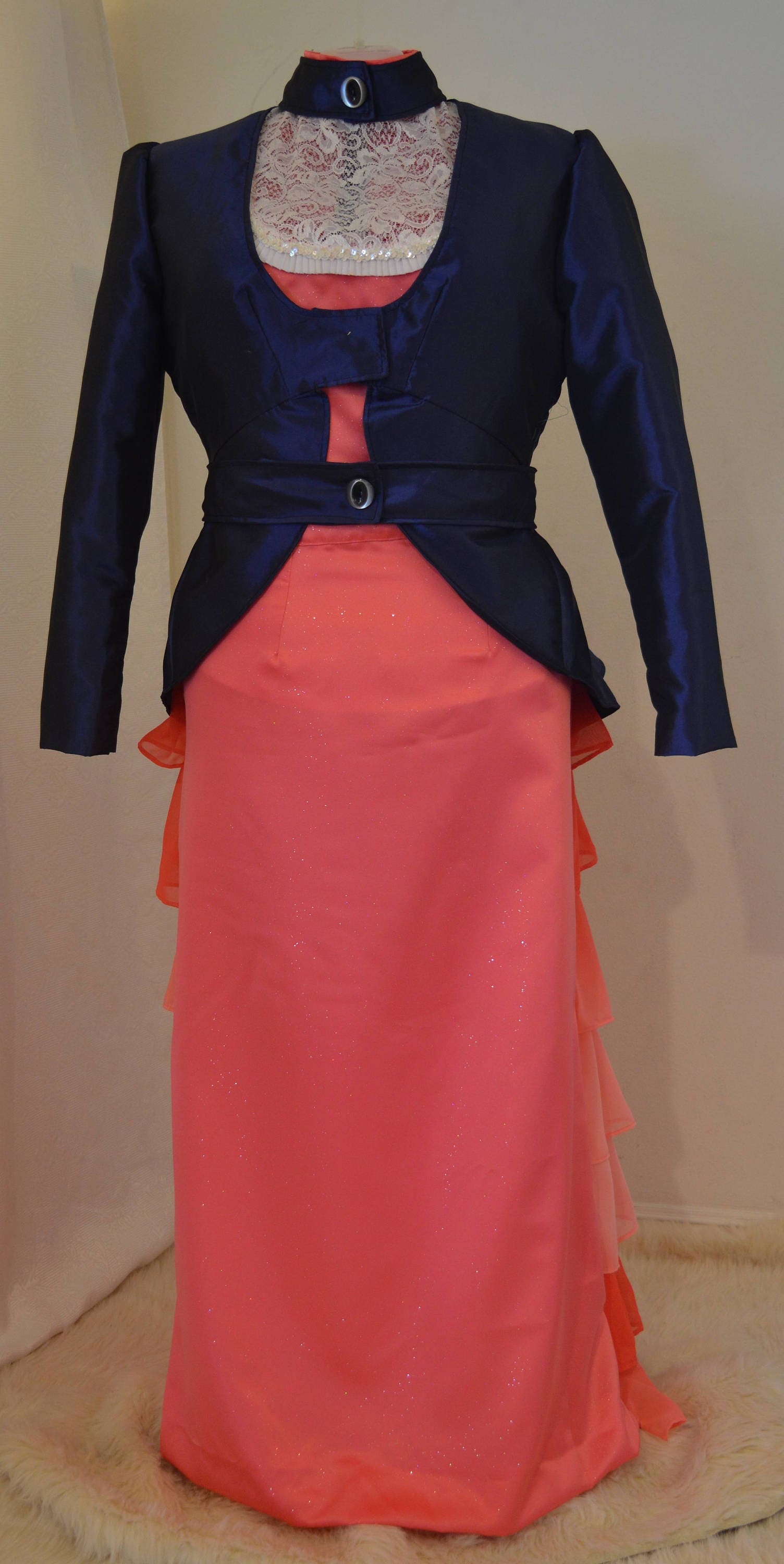 Victorian Walking Dress, Ruffle Skirt, Jacket, Xl Size