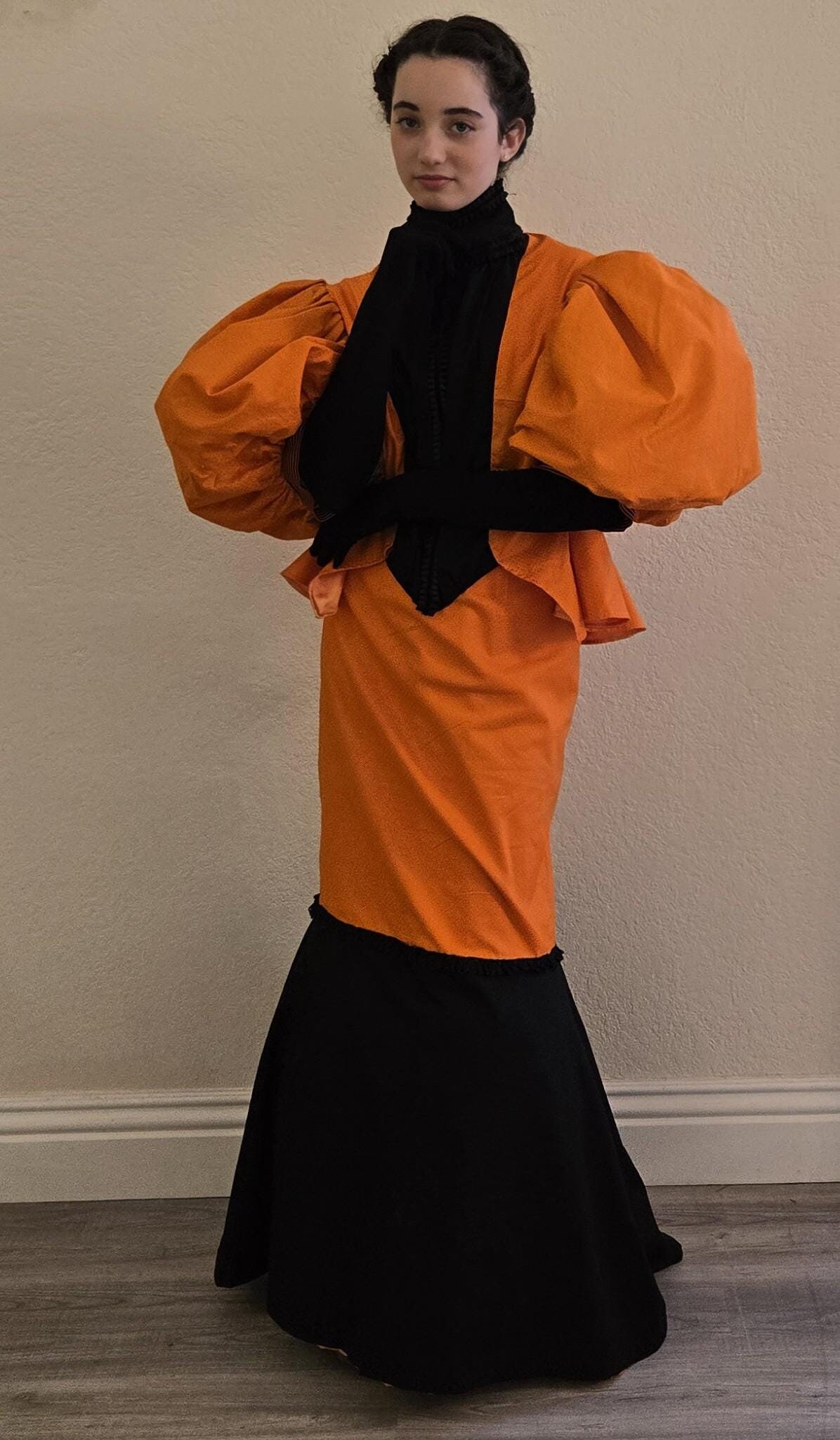 Handmade Victorian Costume, Belle Epoque Orange Mermaid Skirt, Size 14