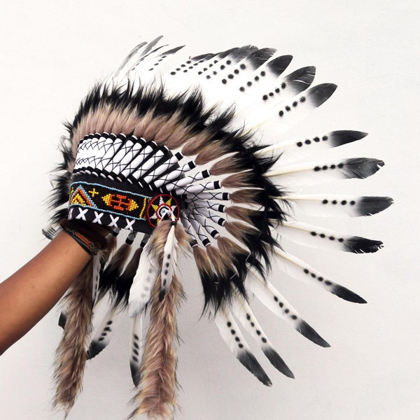 Indian headdress repliica, short length, feather headpiece