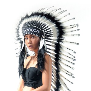 Indian Headdress Replica Medium Lenght Black and White - Etsy