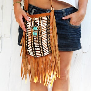 Boho leather fringe purse, bohemian festival bag