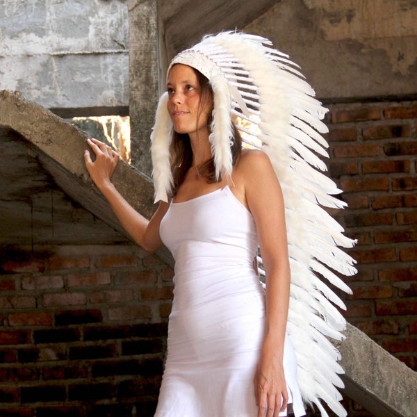 White indian headdress replica, long length