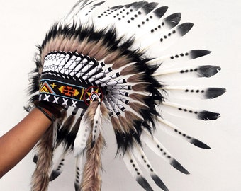 Indian headdress repliica, short length, feather headpiece