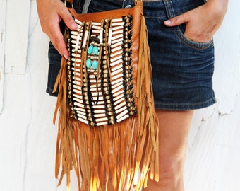 Boho leather fringe purse, bohemian festival bag