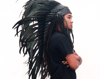 Black Feather indian headdress replica medium lenght