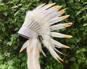 Baby 0 to 9 month 41 cm / 16.14 inch Indian Headdress Replica, white and gold