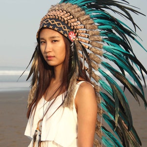 Boho headdress, super long length.chief warbonnet, indian headdress replica image 3