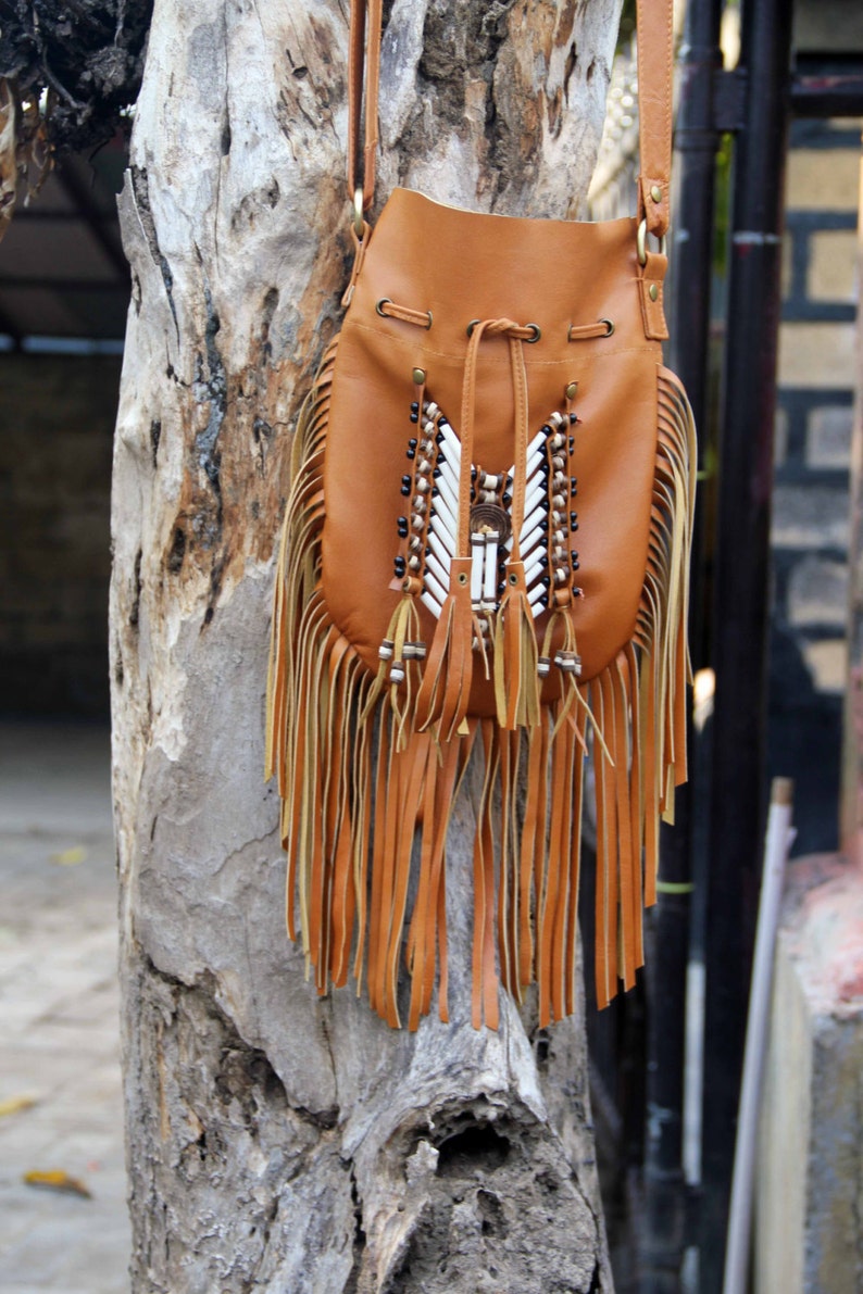 Tassel leather bag boho tan leather purse fringed handbag Etsy
