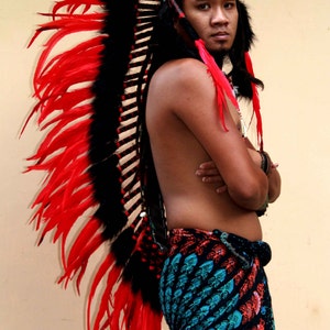 indian headdress replica, long length red feathers image 2