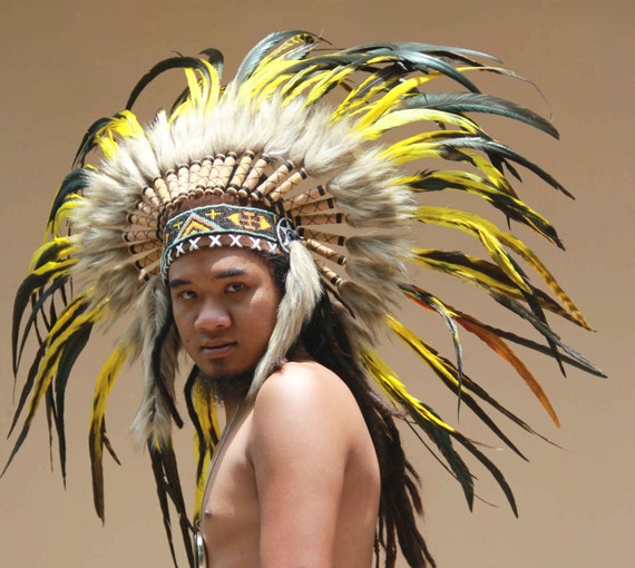 Yellow Feather Headdress Short Length 