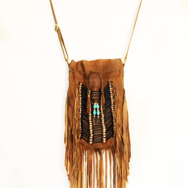 ON SALE Boho leather bag, fringe handbag, large size, antique camel leather crossbody bag