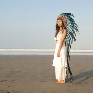 Boho huvudbonad, superlång längd. Chief War Bonnet, indisk huvudbonad replika bild 2