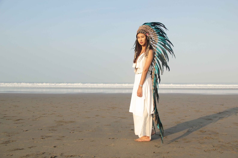 Boho huvudbonad, superlång längd. Chief War Bonnet, indisk huvudbonad replika bild 2