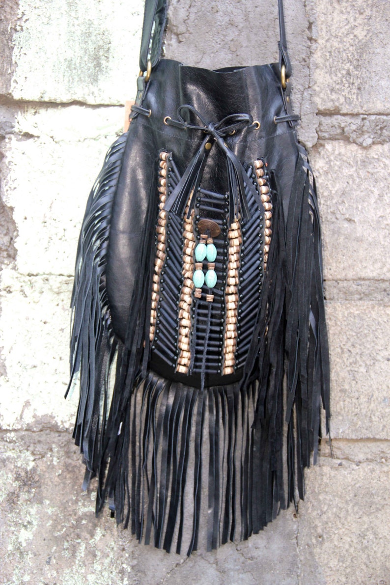 leather fringe backpack purse