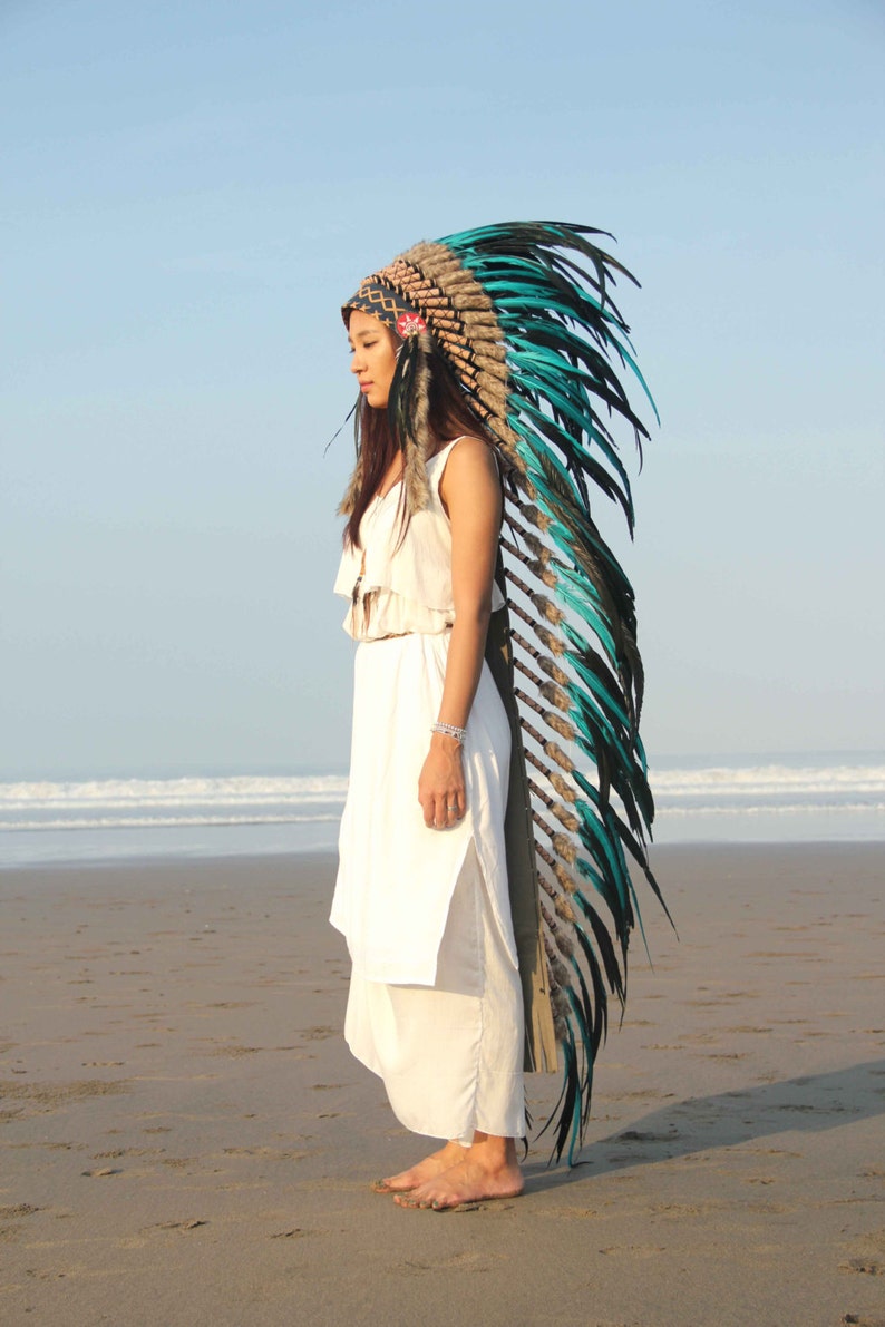 Boho huvudbonad, superlång längd. Chief War Bonnet, indisk huvudbonad replika bild 1