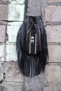 Black Leather Fringe Boho Bag: Indian Inspired, Cow Bone Choker product logo