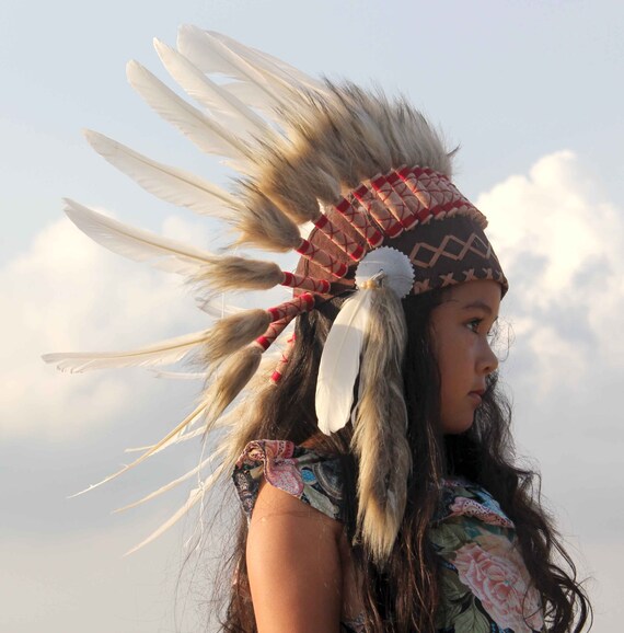 Brown And White Kids Indian Headdress Replica Short Length Etsy