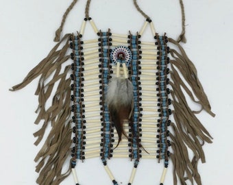 Indian style breastplate, made with bone and brown suede, Indian inspired choker, bone choker
