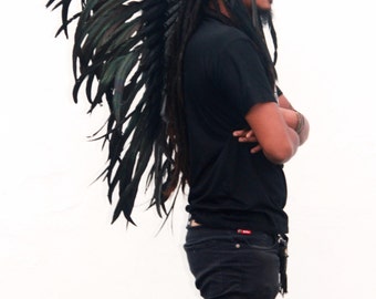 Black Feather headdress, medium length, chief warbonnet, Indian style headdress, native american inspired war bonnet