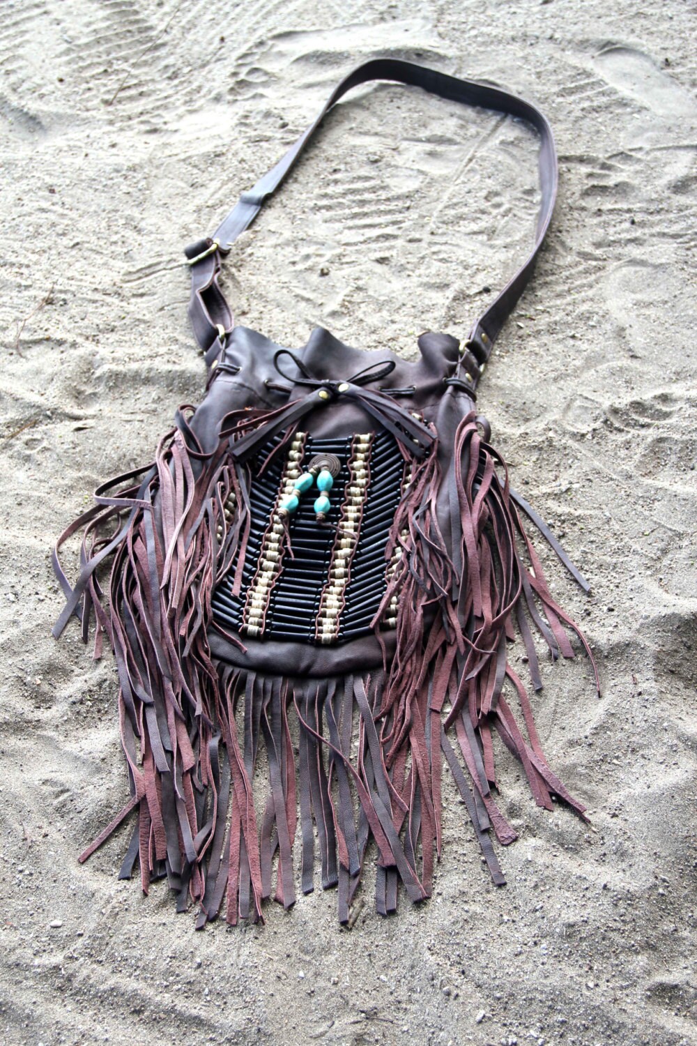 Boho Leather Fringed Bag Large Size Antique Brown Bohemian - Etsy