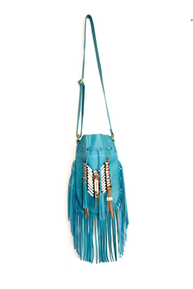 Fringed Leather Bag Boho Style Turquoise Leather Purse Gypsy - Etsy