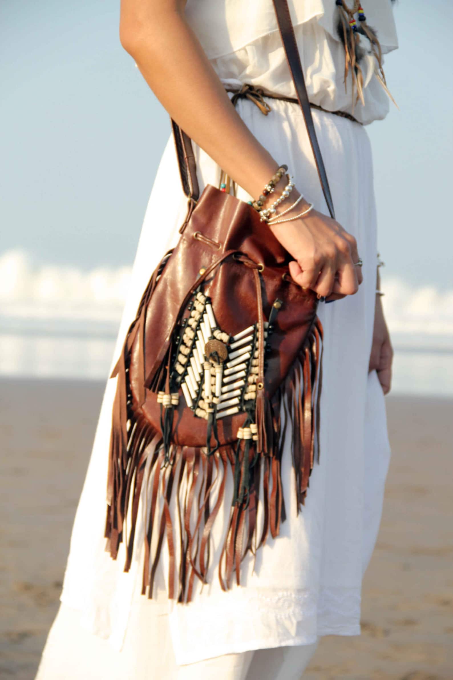 Brown Leather Bag Medium Size Boho Purse Fringe Handbag - Etsy