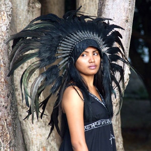 Indian Headdress Replica Black Feathers Short Length - Etsy