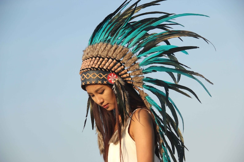 Boho headdress, super long length.chief warbonnet, indian headdress replica image 4