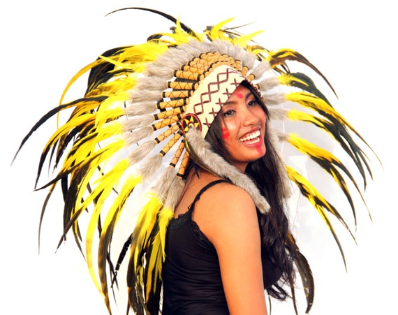 Yellow Feathers Indian Headdress 