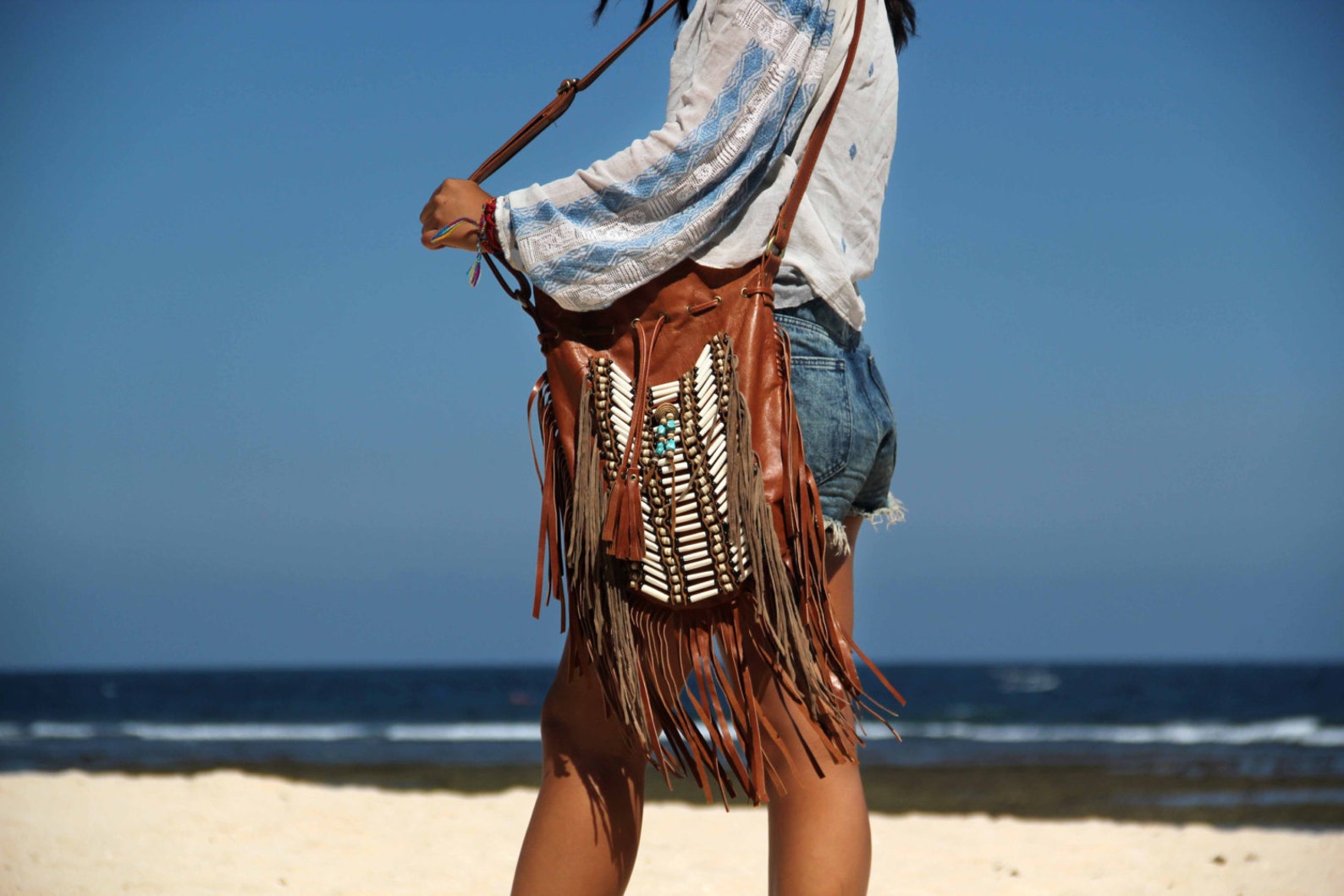 Boho Purse, Leather Fringed Bag, Large Size, Ligth Brown, Fringe ...
