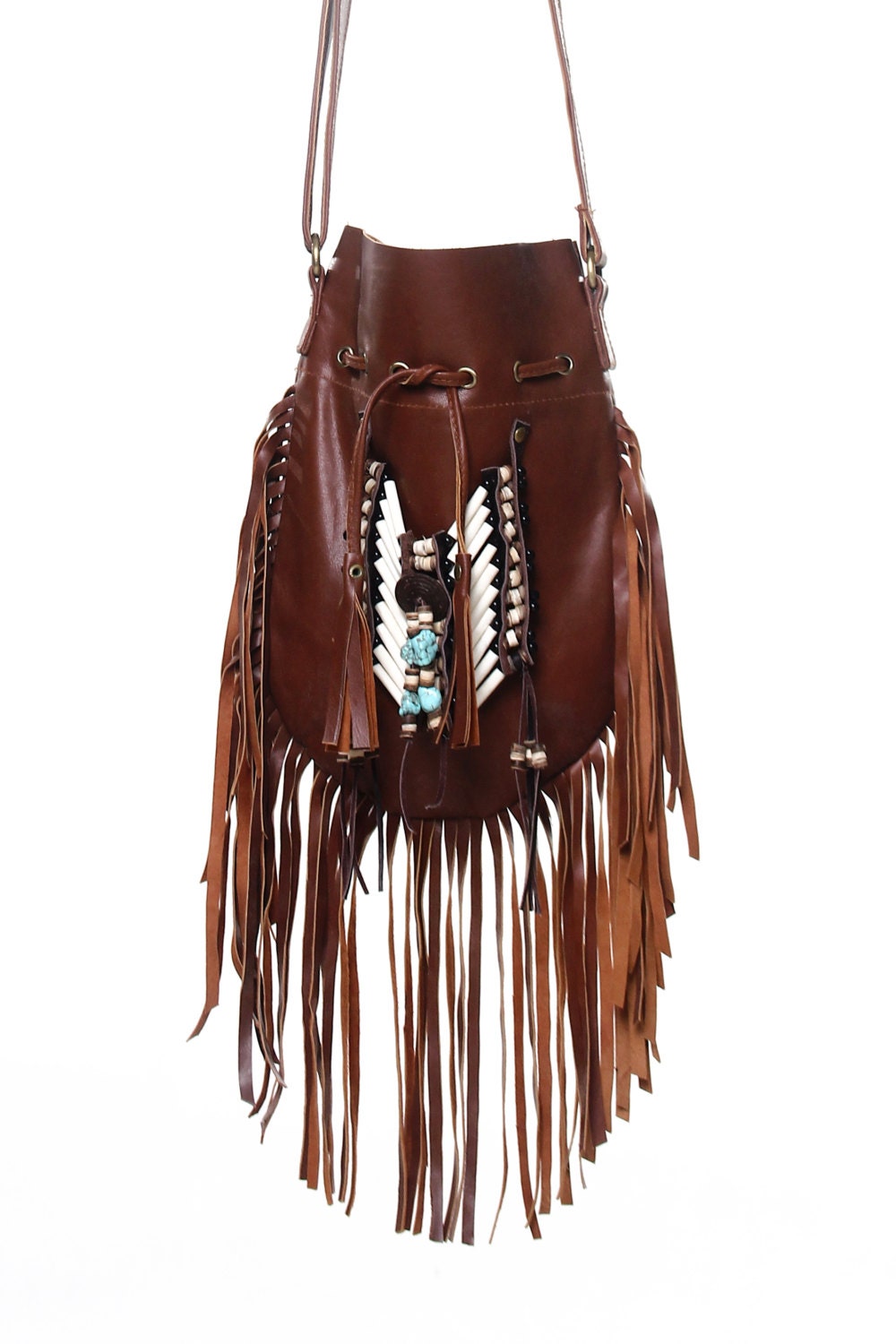 Brown Leather Fringe Purse Medium Size Boho Leather Bag Etsy