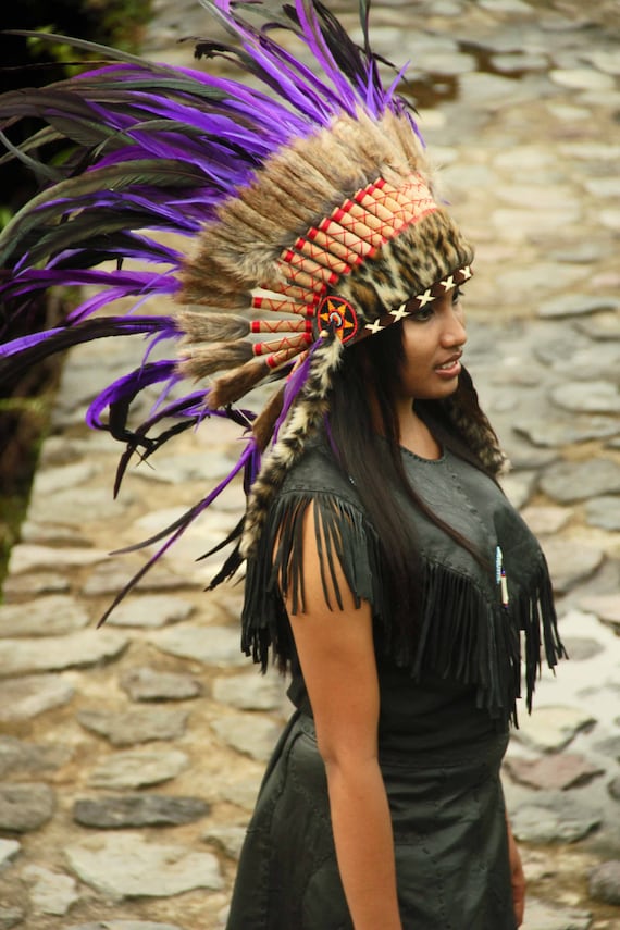 ON SALE Purple Feathers Headdress With 