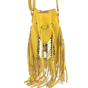 Gelbe Fransen Ledertasche , Boho Geldbörse, Boho Tasche