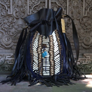 black fringe leather bag,native american inspired, handmade, boho leather purse