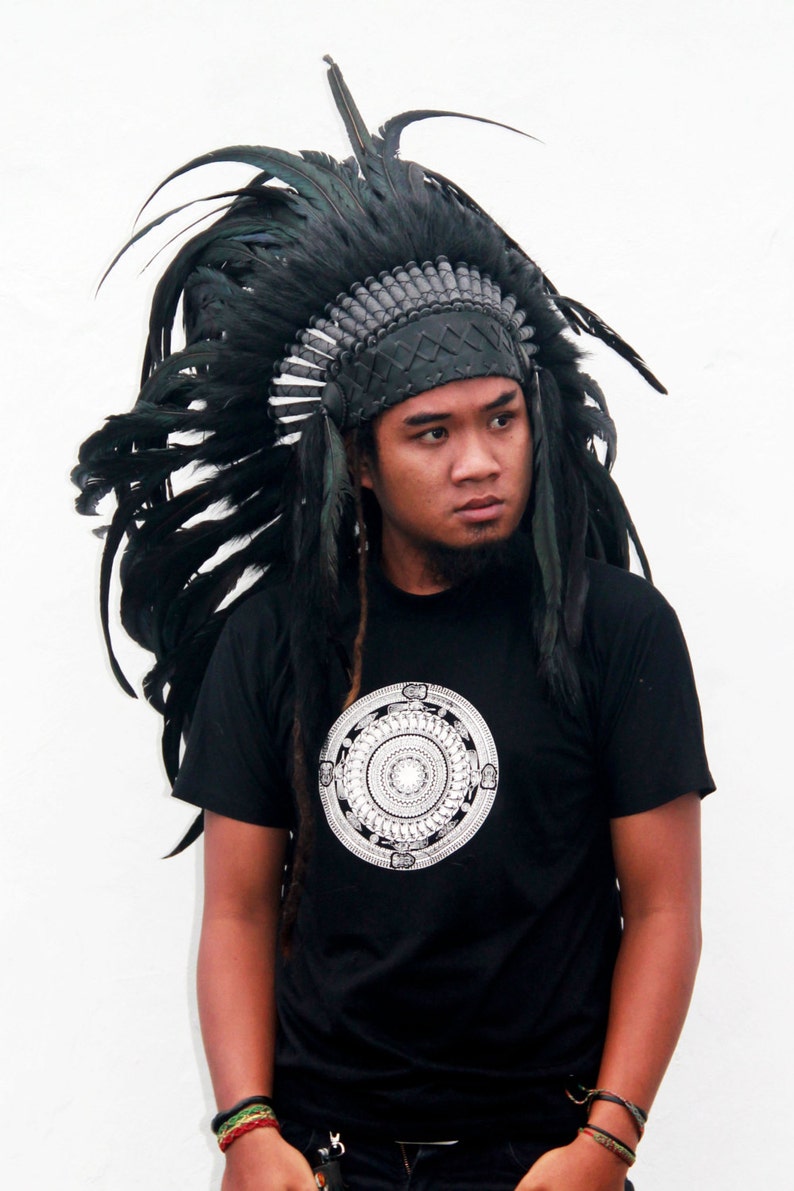 Black Feather indian headdress replica medium lenght image 3