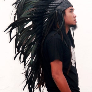 Black Feather indian headdress replica medium lenght image 2