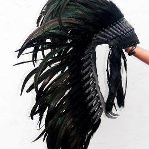 Black Feather indian headdress replica medium lenght image 4