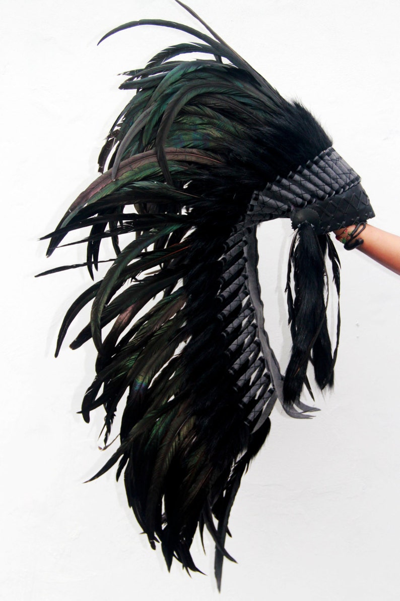 Black Feather indian headdress replica medium lenght image 4