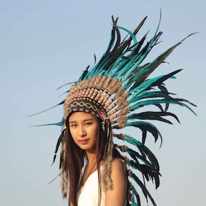 Boho headdress, super long length.chief warbonnet, indian headdress replica image 5