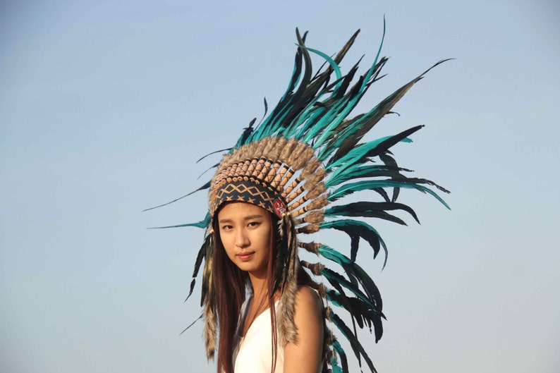 Boho headdress, super long length.chief warbonnet, indian headdress replica image 5
