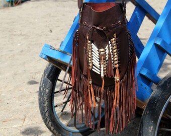 Boho leather bag, dark brown fringed leather bag, boho leather bag, bohemian bag, fringed bag, gypsy bag,