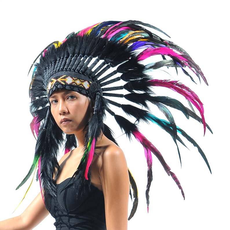 Indian Headdress Replica Multicolored Feather Headdress Etsy